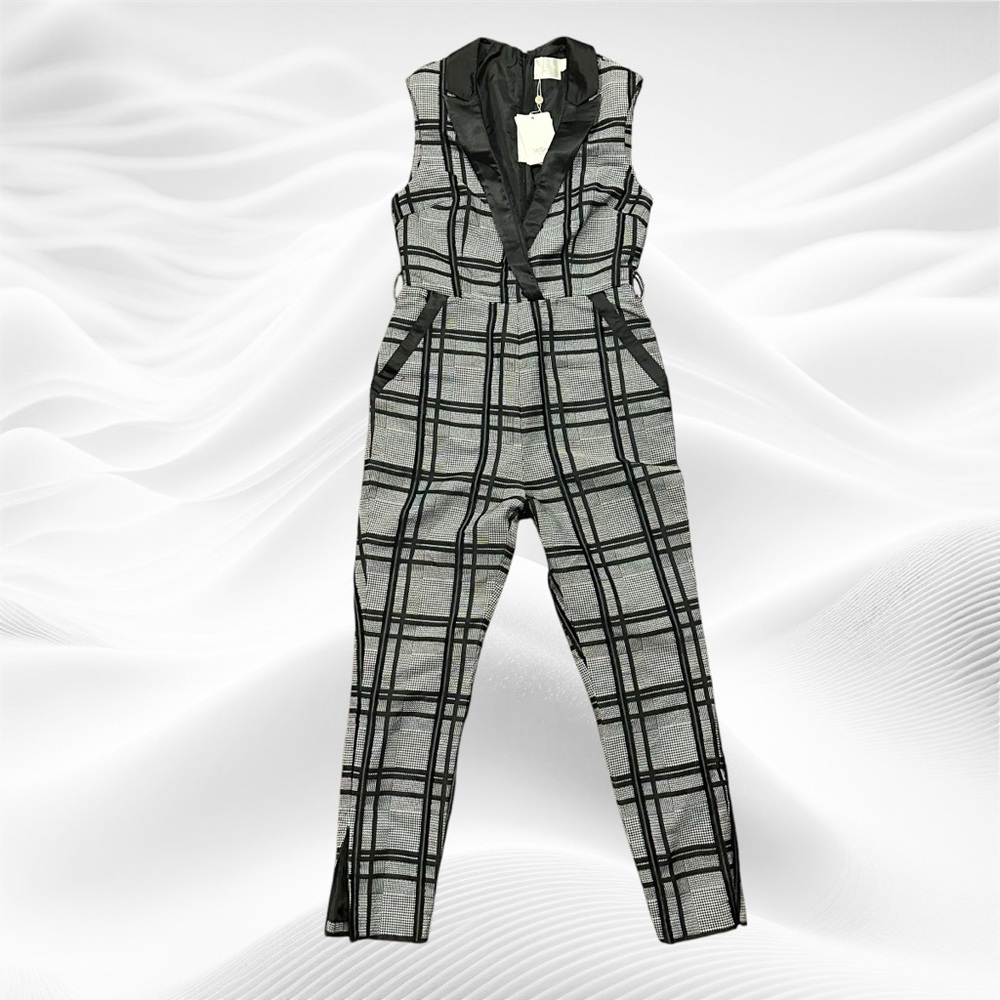Misha Collection Size 6 Autumn Pantsuit in Black White Houndstooth Plaid‎ *flaw
